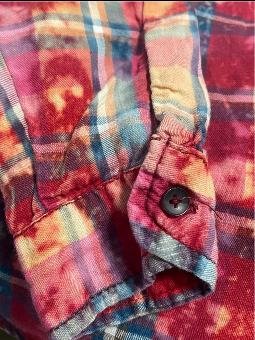 Vanilla Star Red and Navy Plaid Button-Up with Bleach Accent - Picture 6 of 10